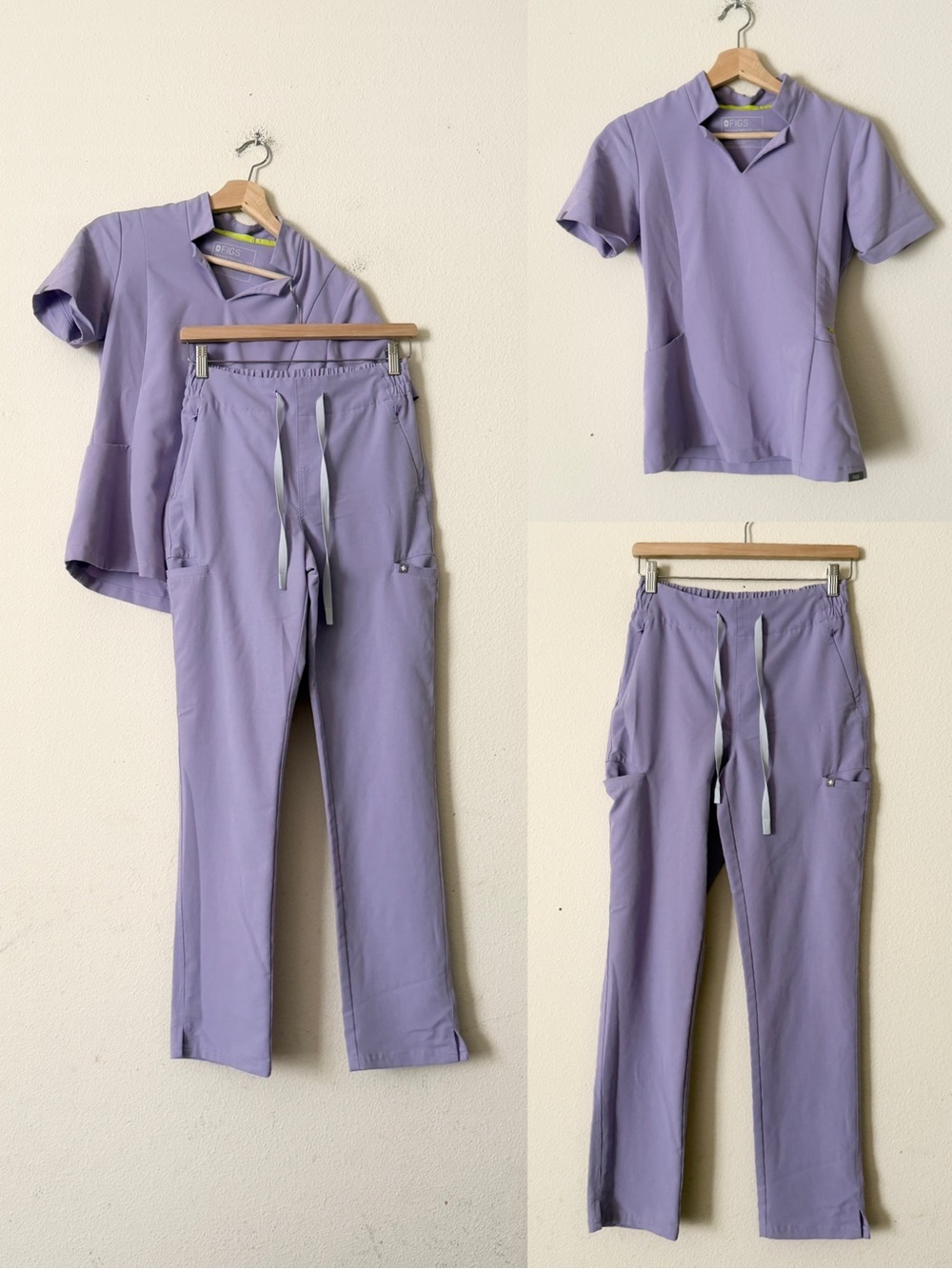 Figs XXS/XS Technical Collection scrubs set in light purple